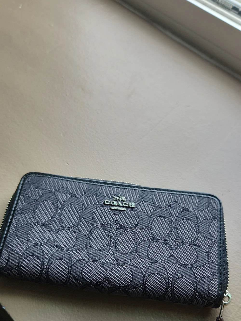 Coach Black Signature Zip-Around Wallet with Silver Logo